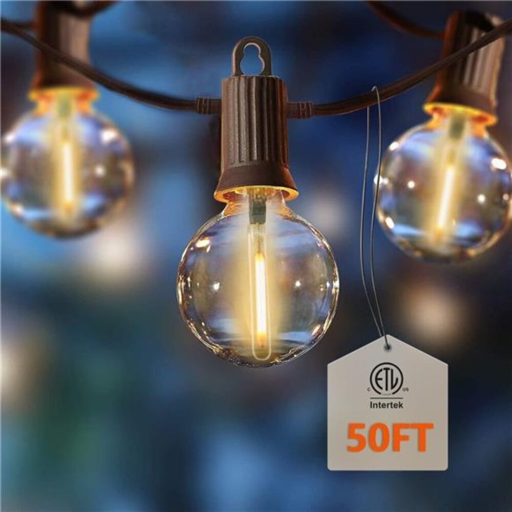 Outdoor String Lights 50FT, LED Patio Lights with 27 Plastic G40 Bulbs(2 Spare)